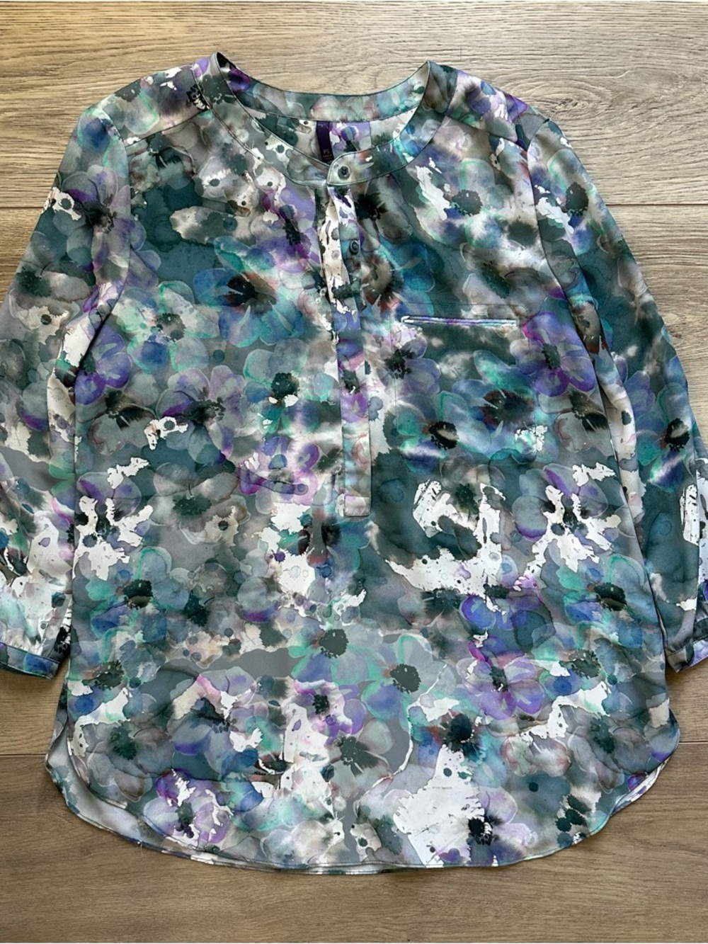 NYDJ Watercolor Floral Blouse in Teal, Purple, White